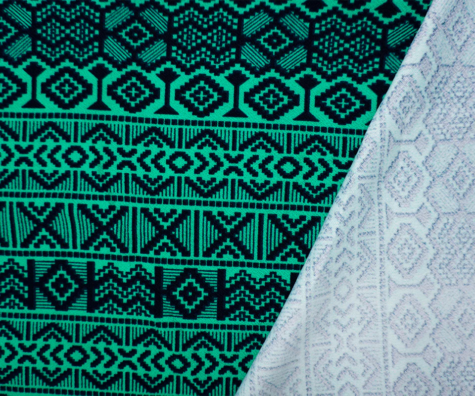 Green-Blue-Black Poly Aztec Print Liverpool Double Knit Fabric - Image 2