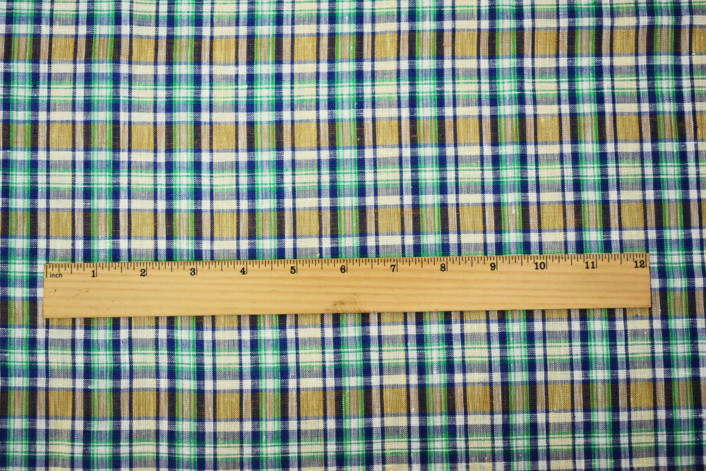 Green-Blue-Multi Plaid Linen Woven Fabric - Image 5