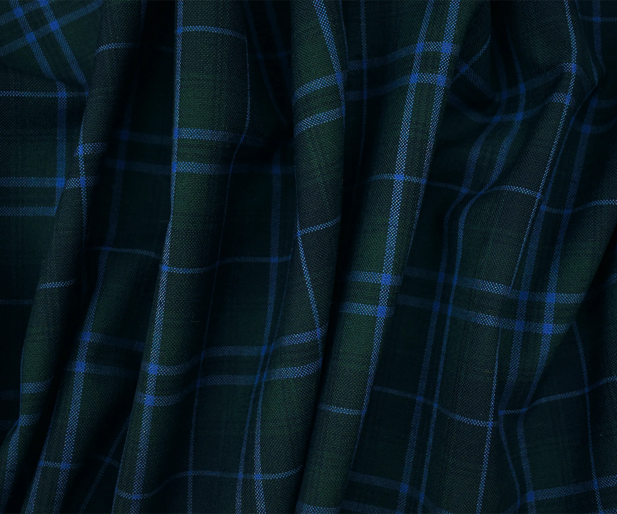Green-Blue-Multi Poly-Wool Plaid Check Shirting Woven Fabric - Image 3