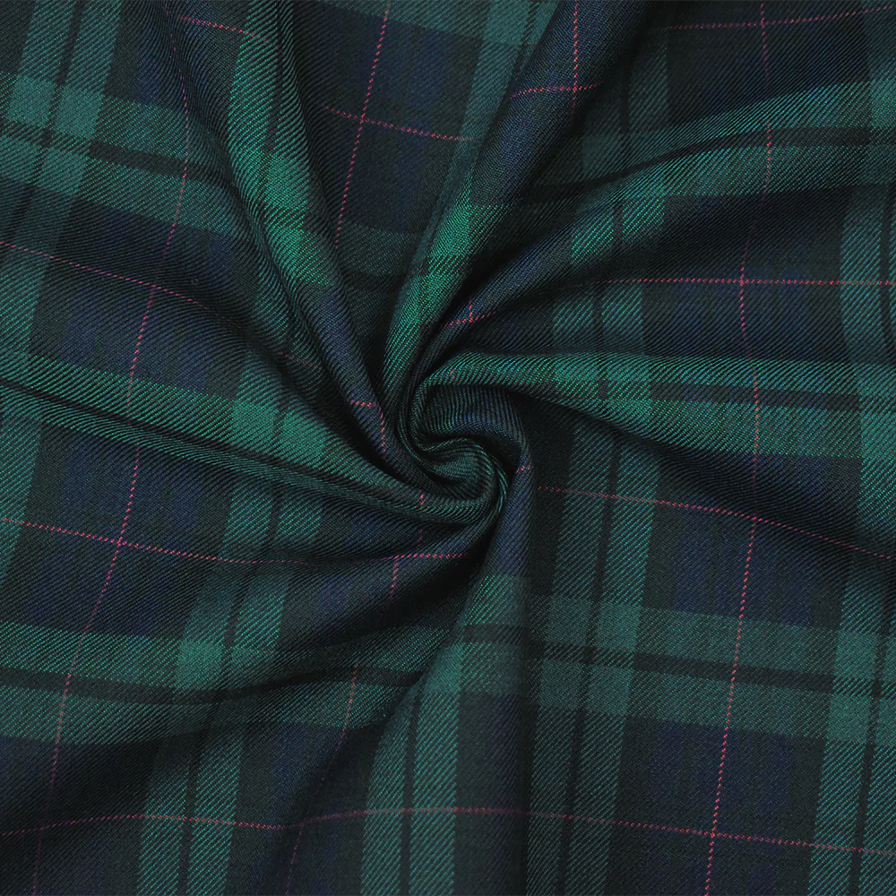 Green-Blue-Multi Wool-Poly Plaid Check Woven Twill Suiting Fabric - Image 3