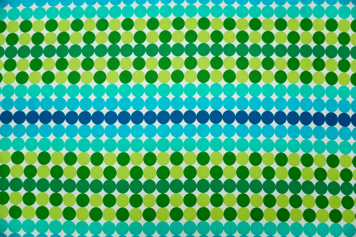 Green-Blue-White Poly Dot Print Liverpool Double Knit Fabric - Image 3