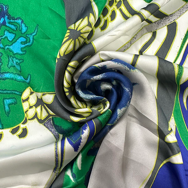 Green Multi Abstract Print Poly Charmeuse Satin Fabric