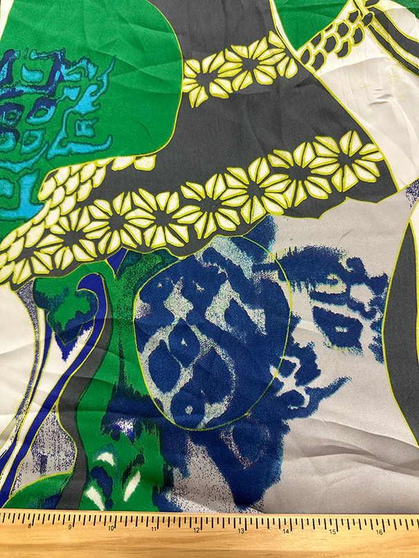 Green Multi Abstract Print Poly Charmeuse Satin Fabric - Image 3