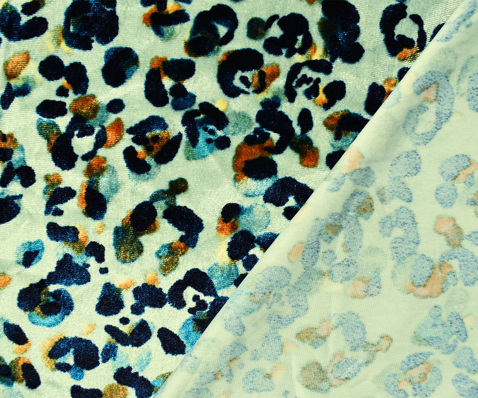 Green-Multi Poly Abstract Leopard Printed Velvet Knit Fabric - Image 2