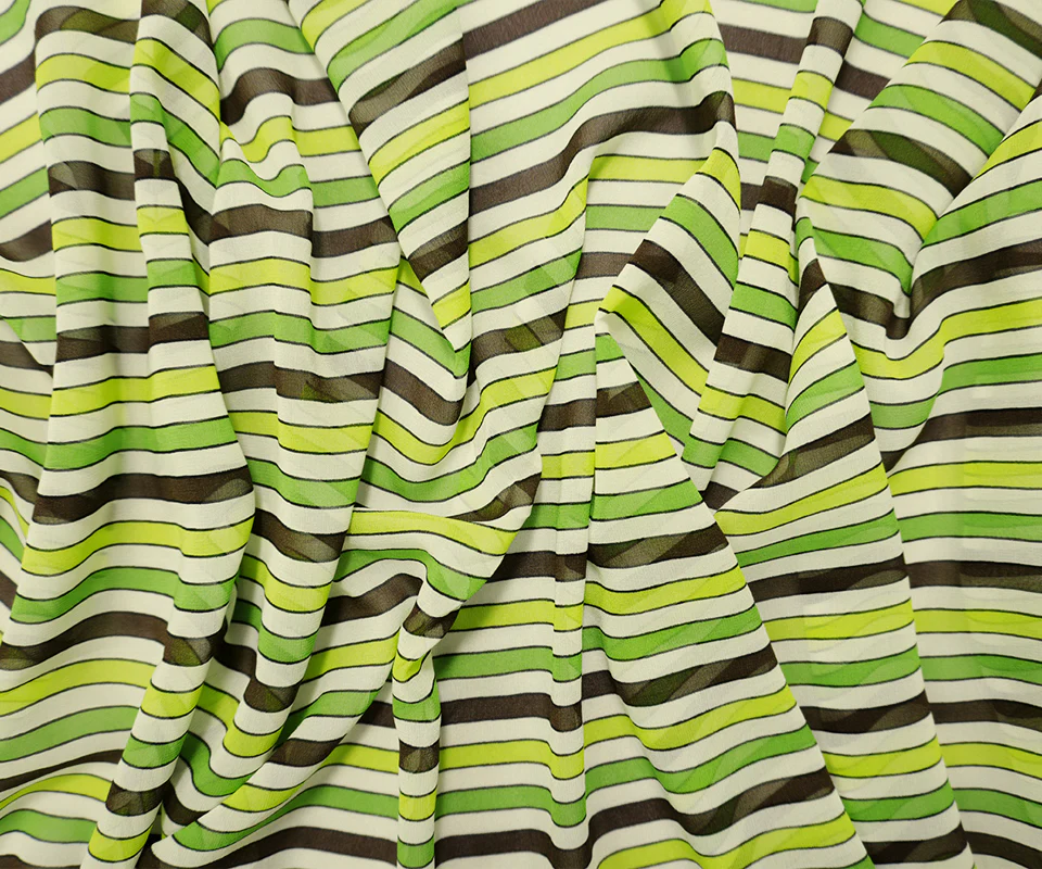 Green-Multi Silk Stripe Printed Chiffon Woven Fabric - Image 3