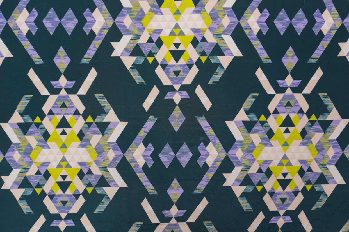Green Silk Abstract Geometric Printed Crepe De Chine Woven Fabric - Image 2