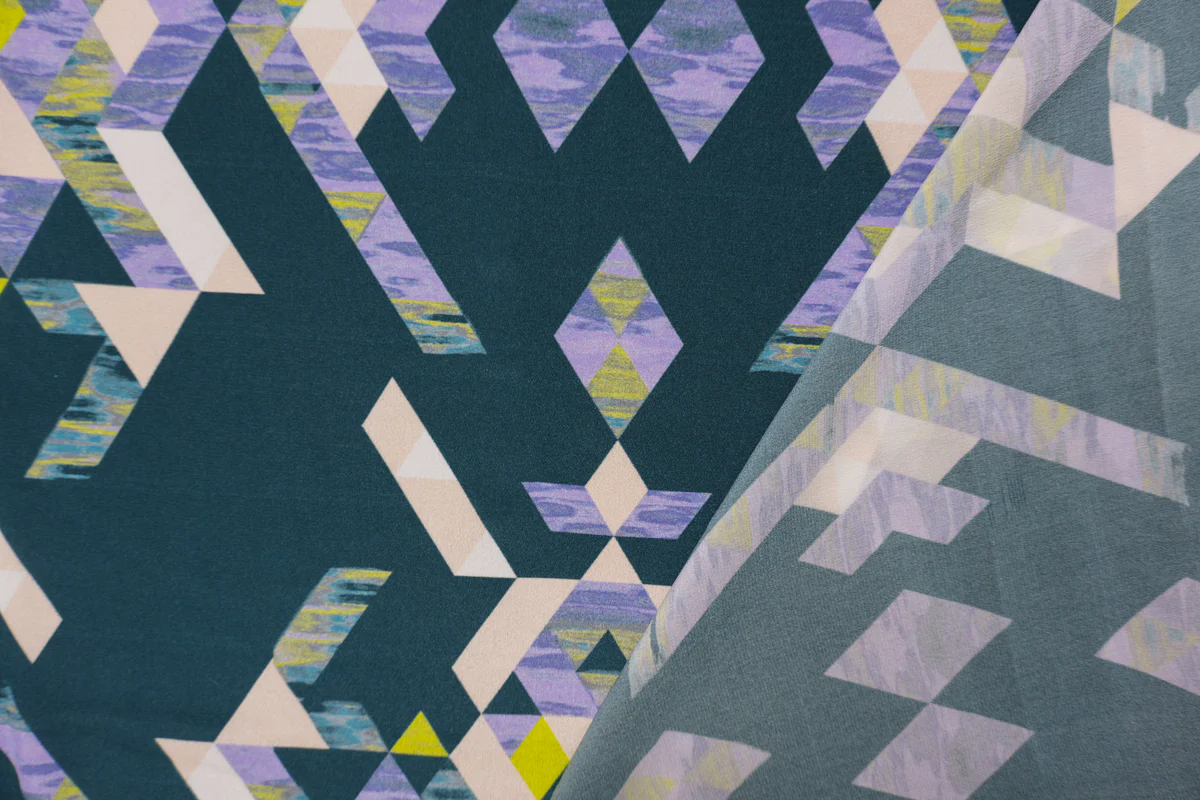 Green Silk Abstract Geometric Printed Crepe De Chine Woven Fabric - Image 3