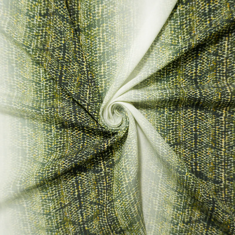 Green Silk Abstract Ombre Printed Crepe De Chine Woven Fabric