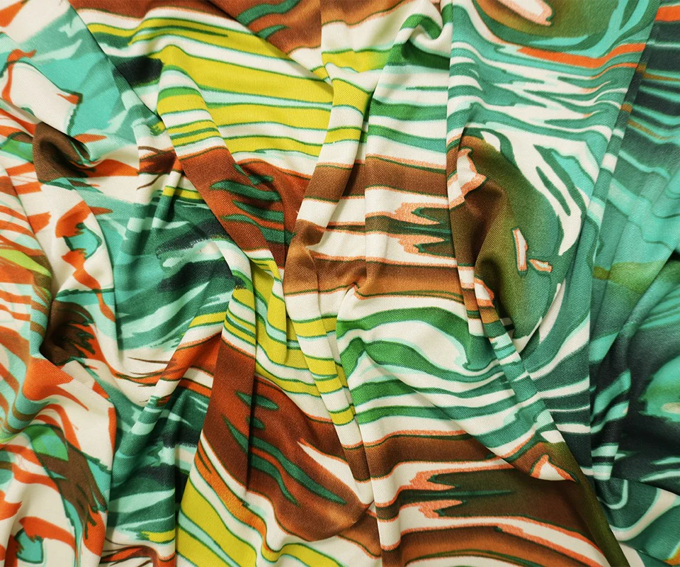 Green Silk Abstract Printed Interlock Knit Fabric - Image 3