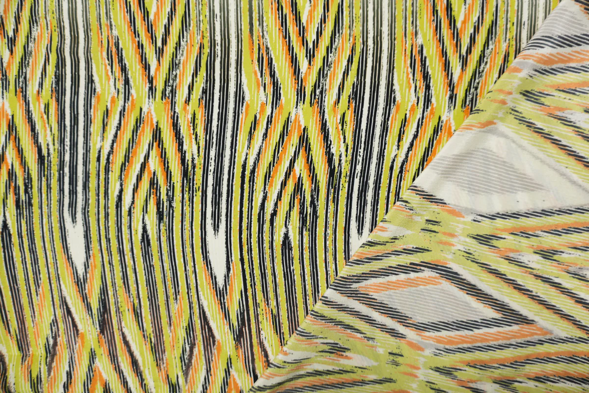 Green Silk Diamond Aztec Printed Crepe De Chine Woven Fabric - Image 2