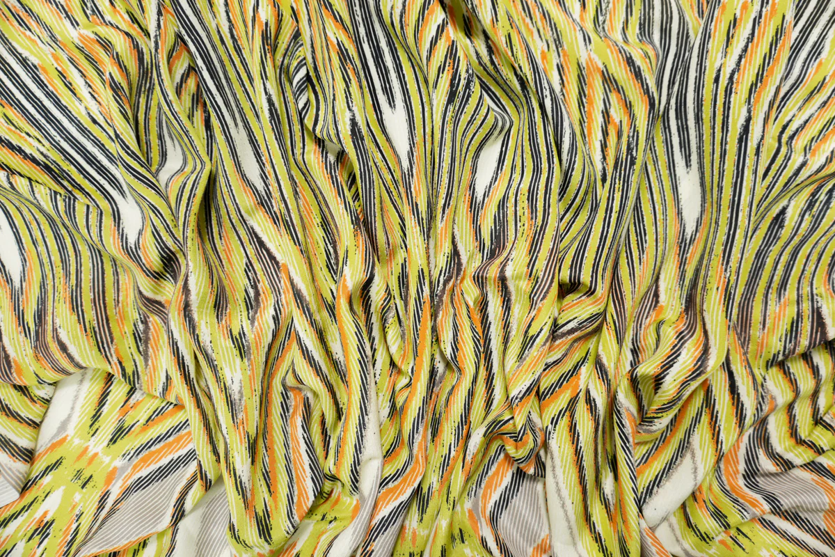Green Silk Diamond Aztec Printed Crepe De Chine Woven Fabric - Image 3