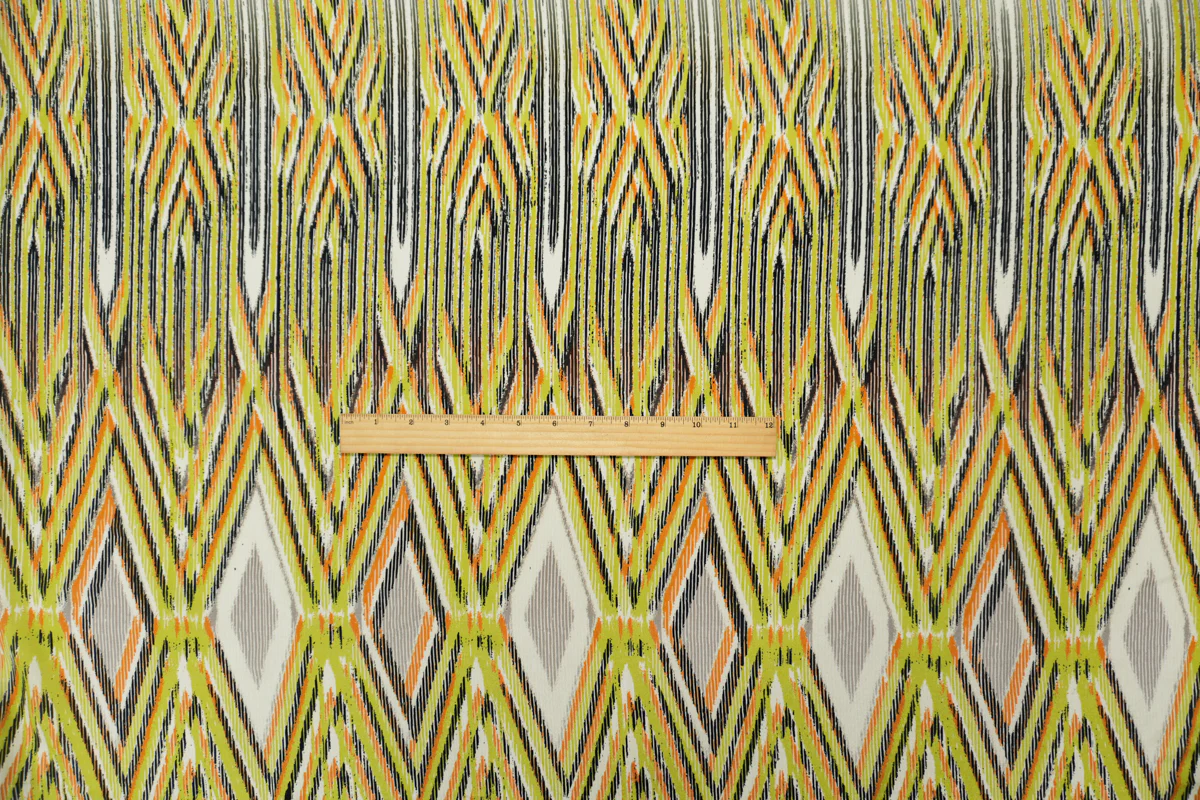 Green Silk Diamond Aztec Printed Crepe De Chine Woven Fabric - Image 5