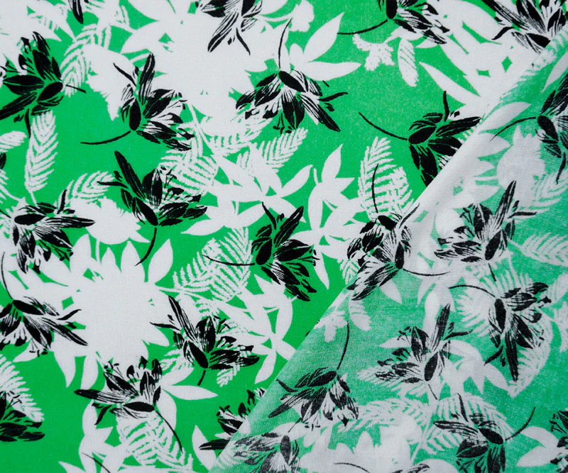 Green-White-Black Rayon Floral Printed Crepe Woven Fabric - Image 2