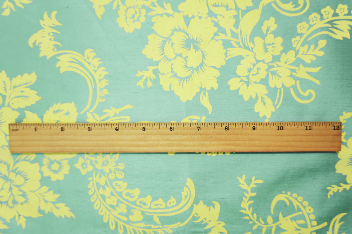 Green-Yellow Silk Floral Printed Taffeta Woven Fabric - Image 6