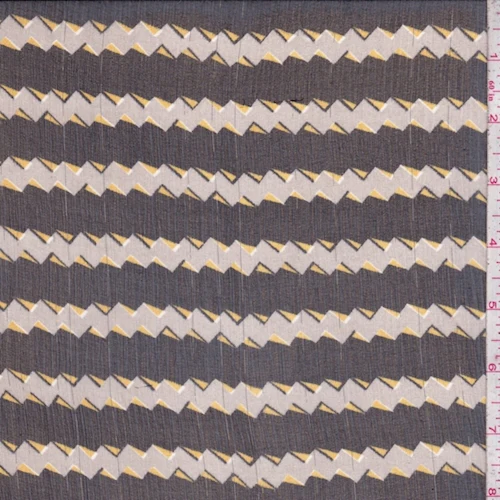 Grey/Black Small Zig Zag Stripe Crinkled Silk Chiffon Fabric