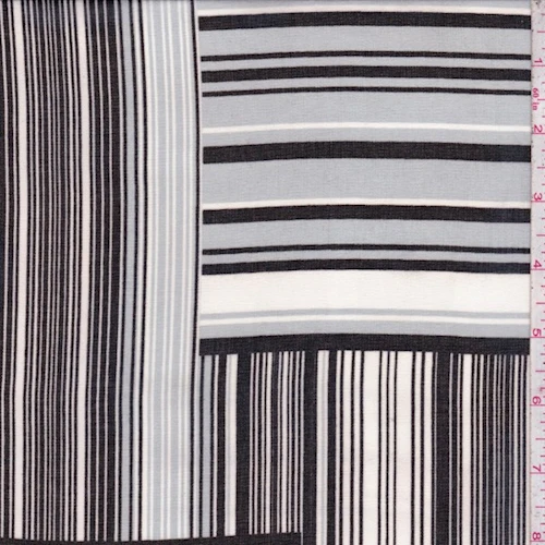 Grey/Black/White Stripe Block Chiffon Fabric