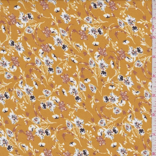 Harvest Gold Floral Crepe Georgette Fabric