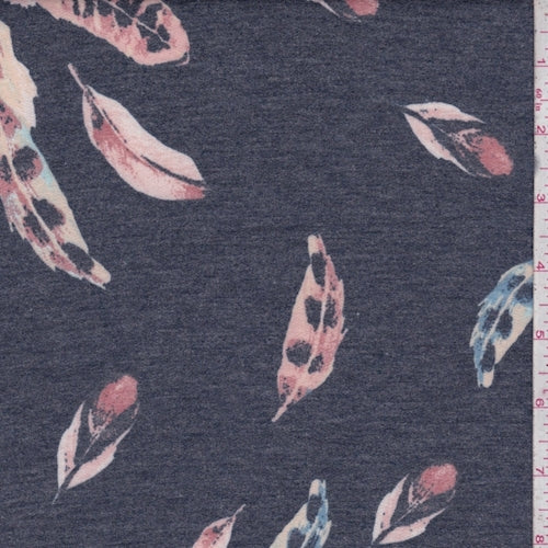 Heather Ink Blue Feather Baby French Terry Knit Fabric