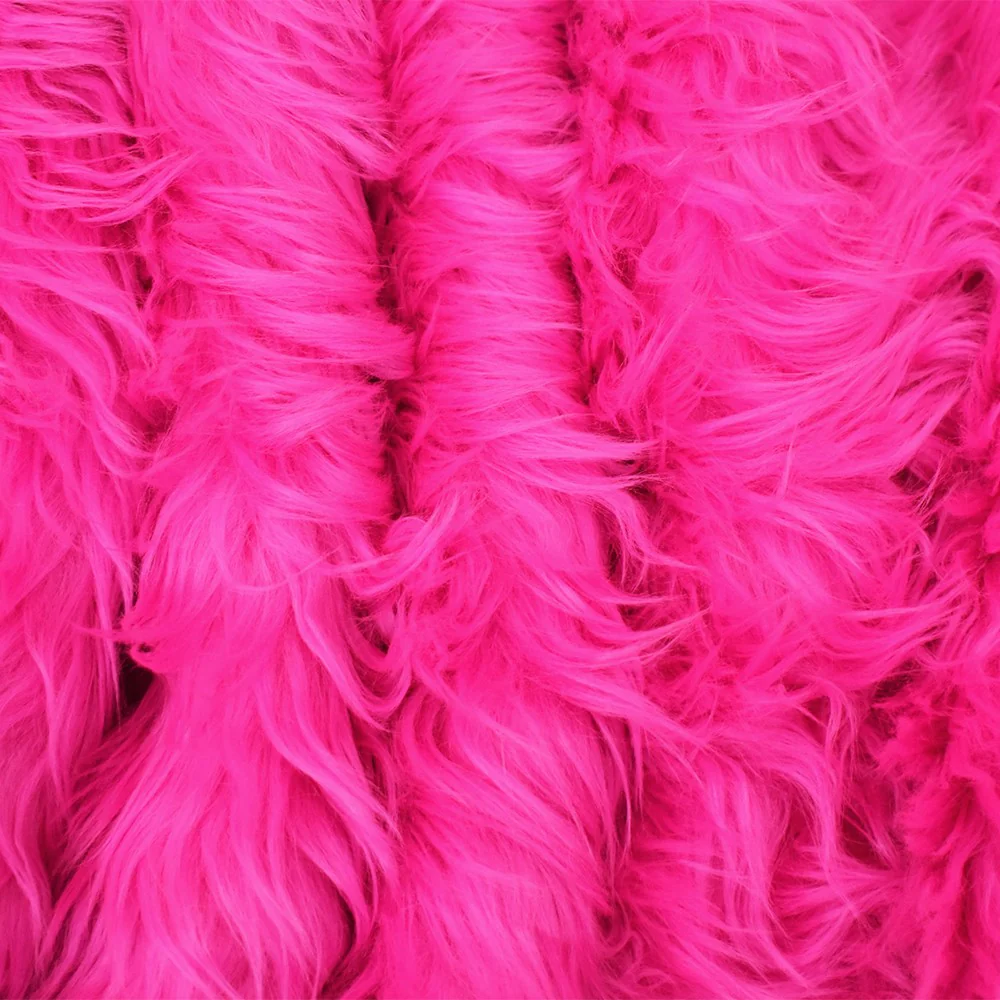 Hot Pink Acrylic Polyester High Pile Shaggy Faux Fur Knit Fabric