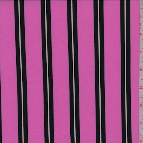 Hot Pink/Black Stripe Double Brushed Jersey Knit Fabric