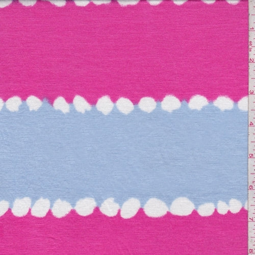 Hot Pink/Periwinkle Batik Stripe Jersey Knit Fabric
