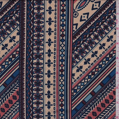ITY Bisque/Navy/Plum Deco Tile Jersey Knit Fabric