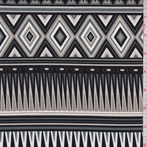 ITY Black/Sage/White Tribal Stripe Jersey Knit Fabric