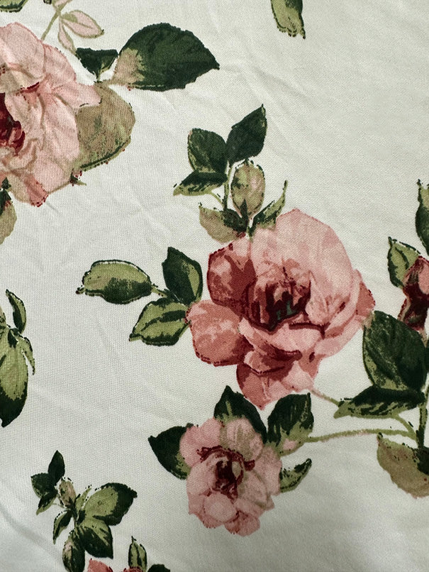 Ivory and Pink Multi Floral Print Scuba Knit Fabric - Image 2