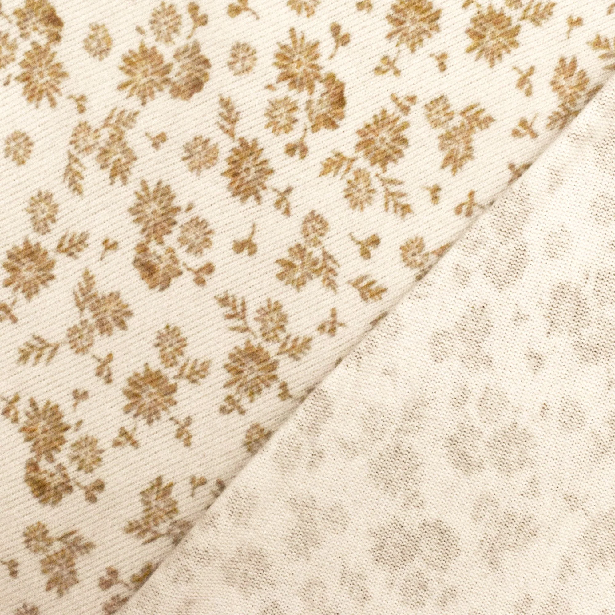 Ivory Beige-Brown Floral Print Double Brushed Jersey Knit Fabric - Image 4