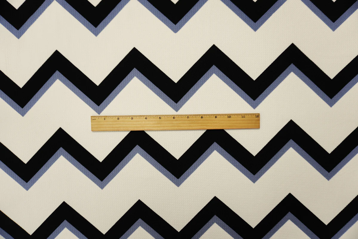 Ivory-Black-Gray Poly Chevron Print Liverpool Double Knit Fabric - Image 4