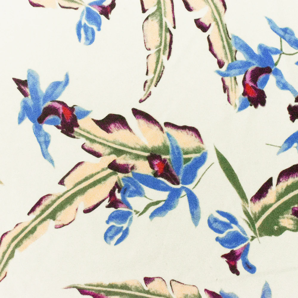 Ivory-Blue-Multi Floral Printed Stretch Nylon Tricot Knit Swimwear Fabric - Image 2