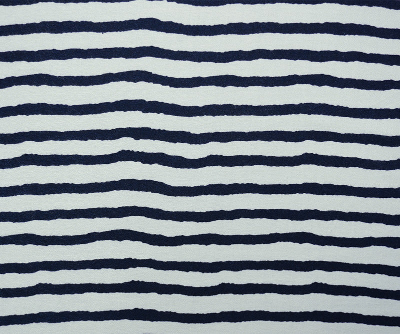 Ivory-Blue Rayon Horizontal Stripe Crepe Woven Fabric - Image 3