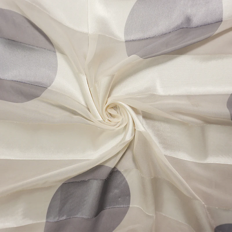 Ivory-Gray Silk-Rayon Circle Stripe Chiffon-Satin Woven Fabric