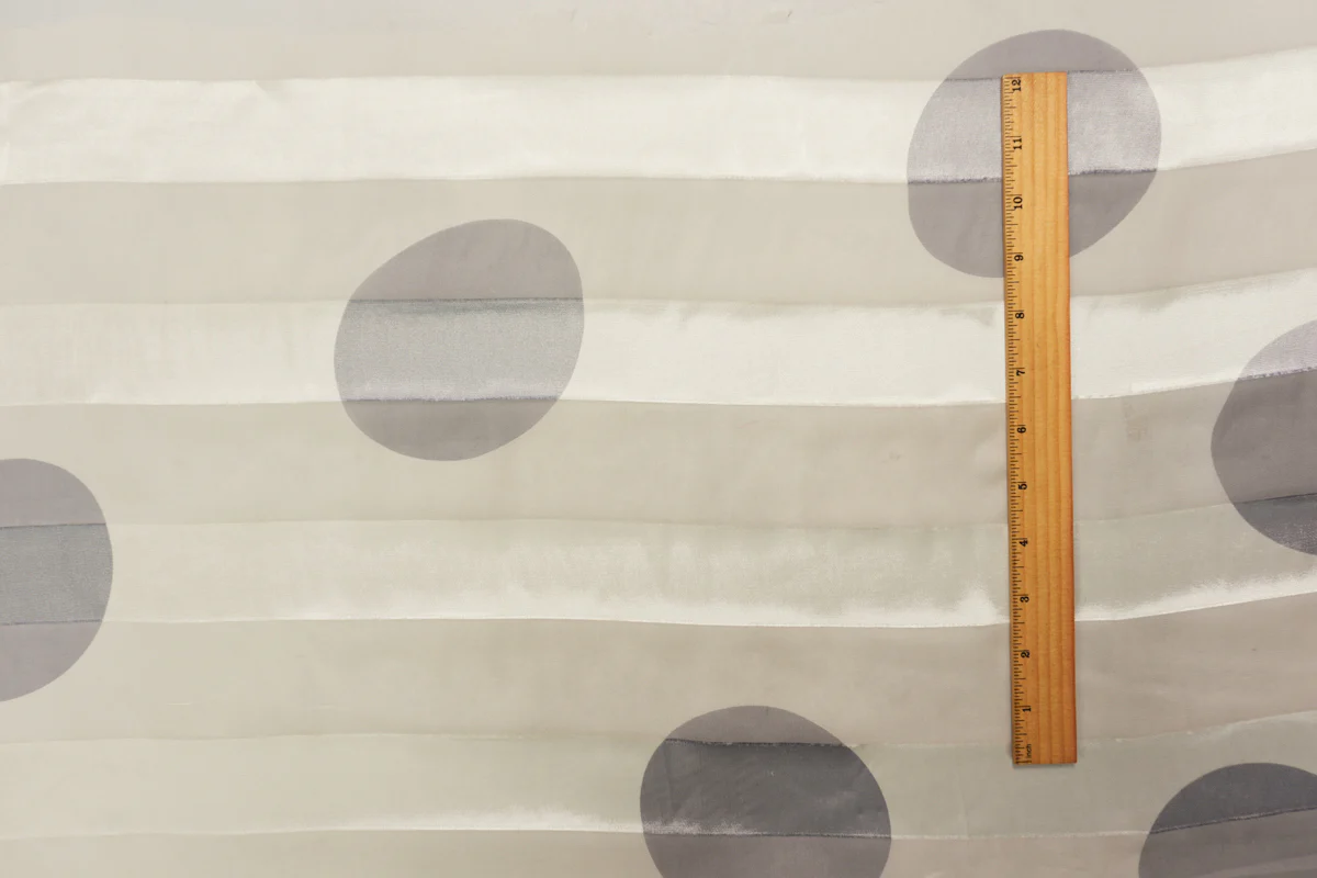 Ivory-Gray Silk-Rayon Circle Stripe Chiffon-Satin Woven Fabric - Image 5