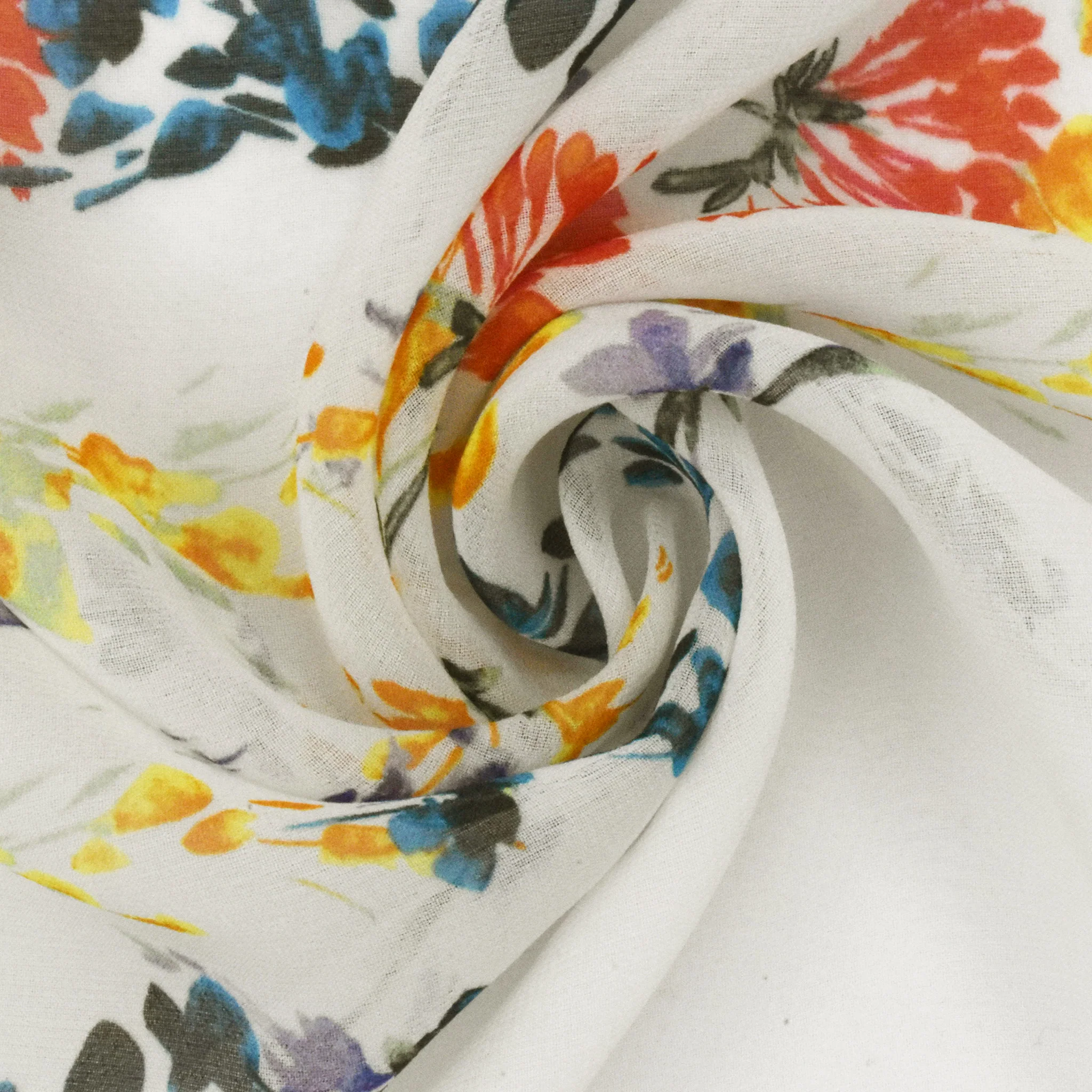 Ivory-Lavender-Multi Floral Border Frame Printed Silk Chiffon Fabric - Image 2