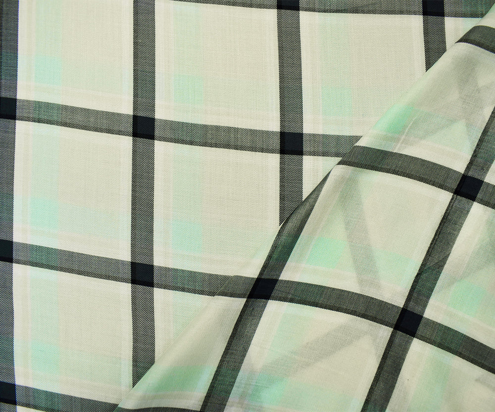 Ivory-Mint-Multi Rayon Famous Maker Plaid Twill Woven Fabric - Image 2