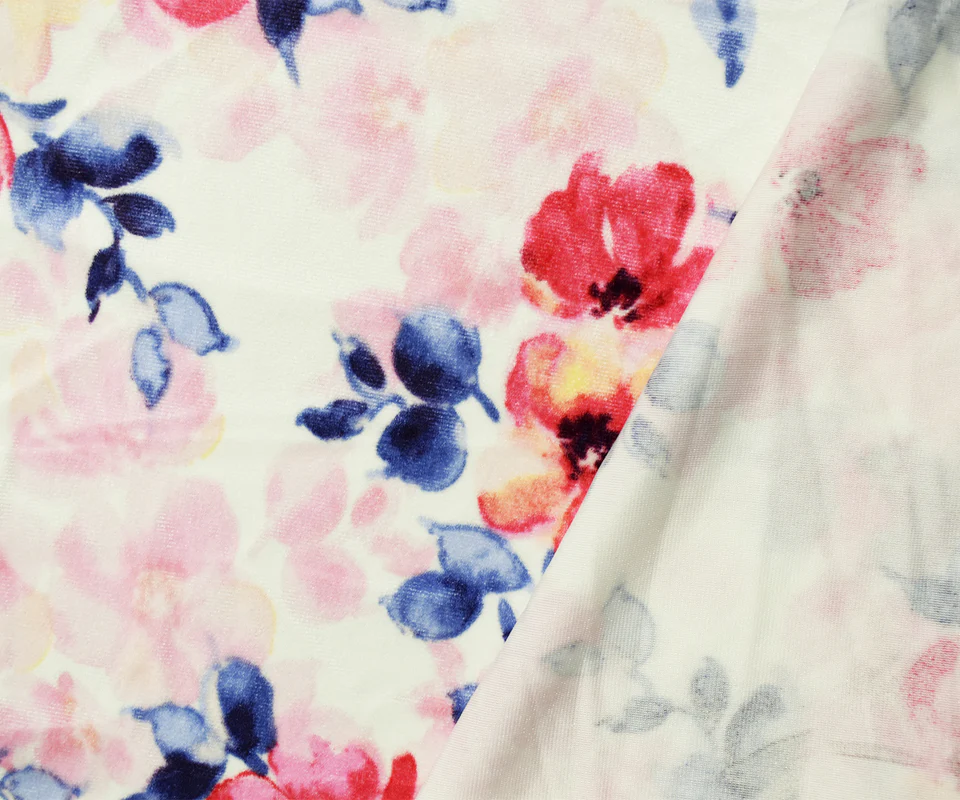 Ivory-Multi Poly Stretch Spandex Floral Print Velvet Knit Fabric - Image 2