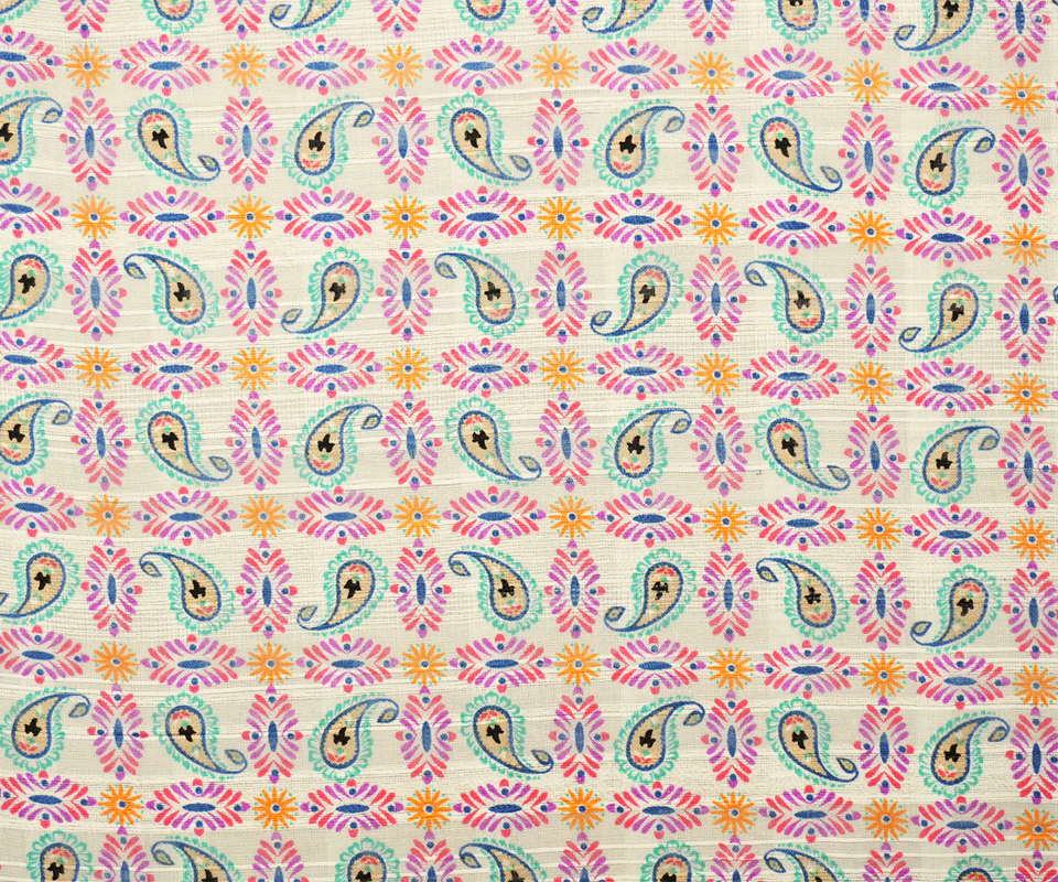 Ivory-Multi Rayon Paisley Printed Striped Dobby Woven Fabric - Image 3