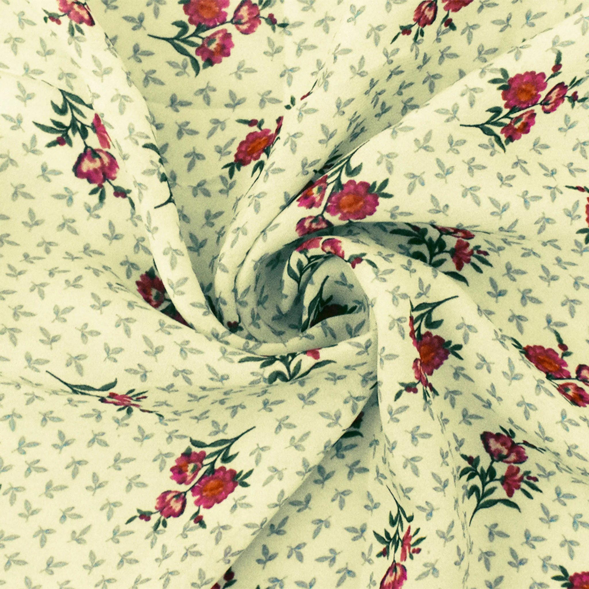 Ivory-Pink-Green Famous Designer Viscose Floral Printed Chiffon Fabric - Image 3