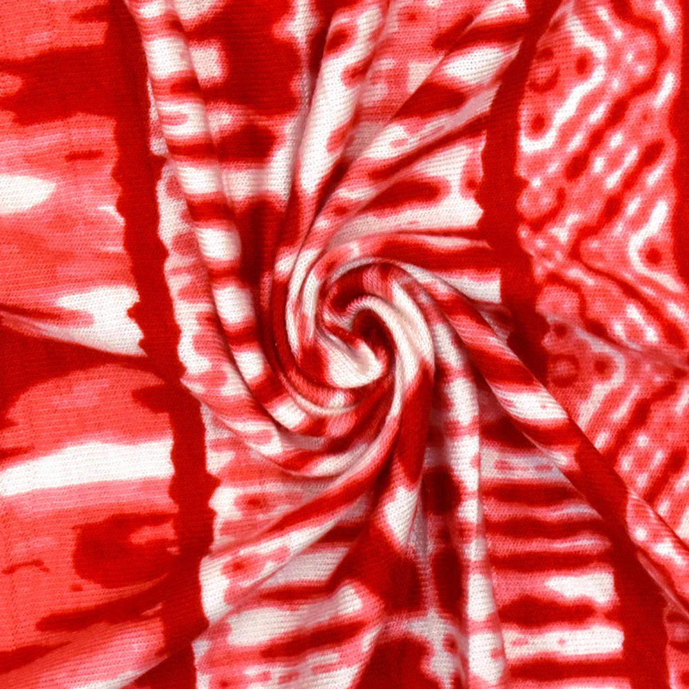 Ivory-Pink Tie Dye And Aztec Stripe Printed Rayon Stretch Jersey Knit Fabric - Image 2
