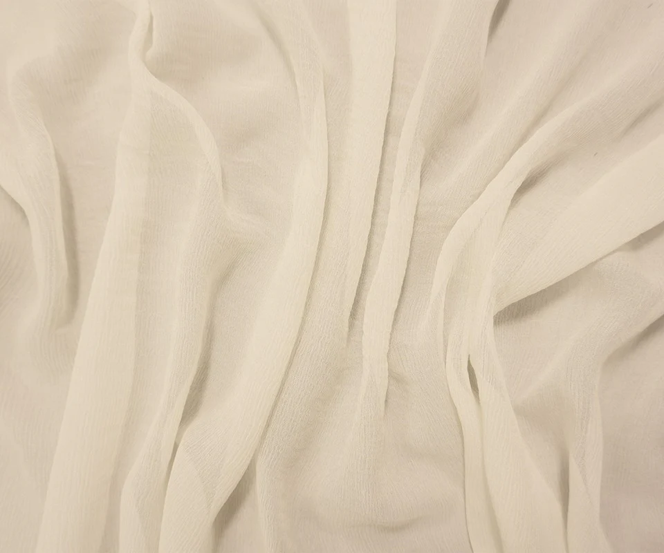 Ivory Silk Solid Crinkled Yoryu Chiffon Woven Fabric - Image 2