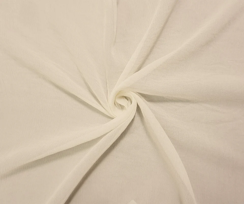 Ivory Silk Solid Crinkled Yoryu Chiffon Woven Fabric - Image 3