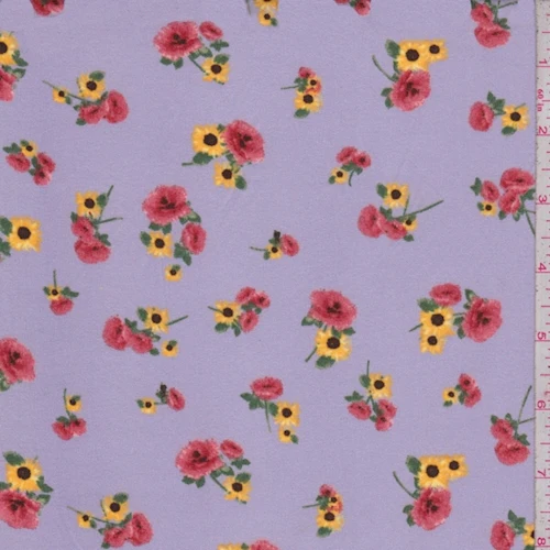 Lavender Mini Sunflower/Rose Double Brushed Jersey Knit Fabric
