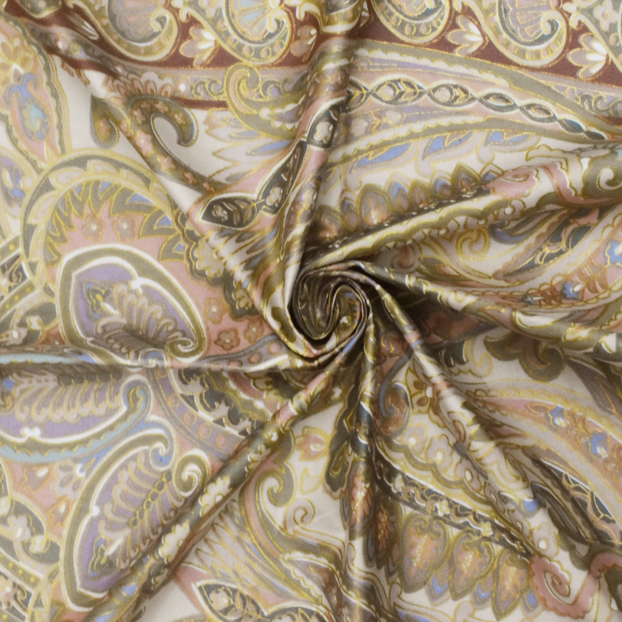Light Beige-Soft Pink-Multi Cotton Paisley Printed Woven Fabric