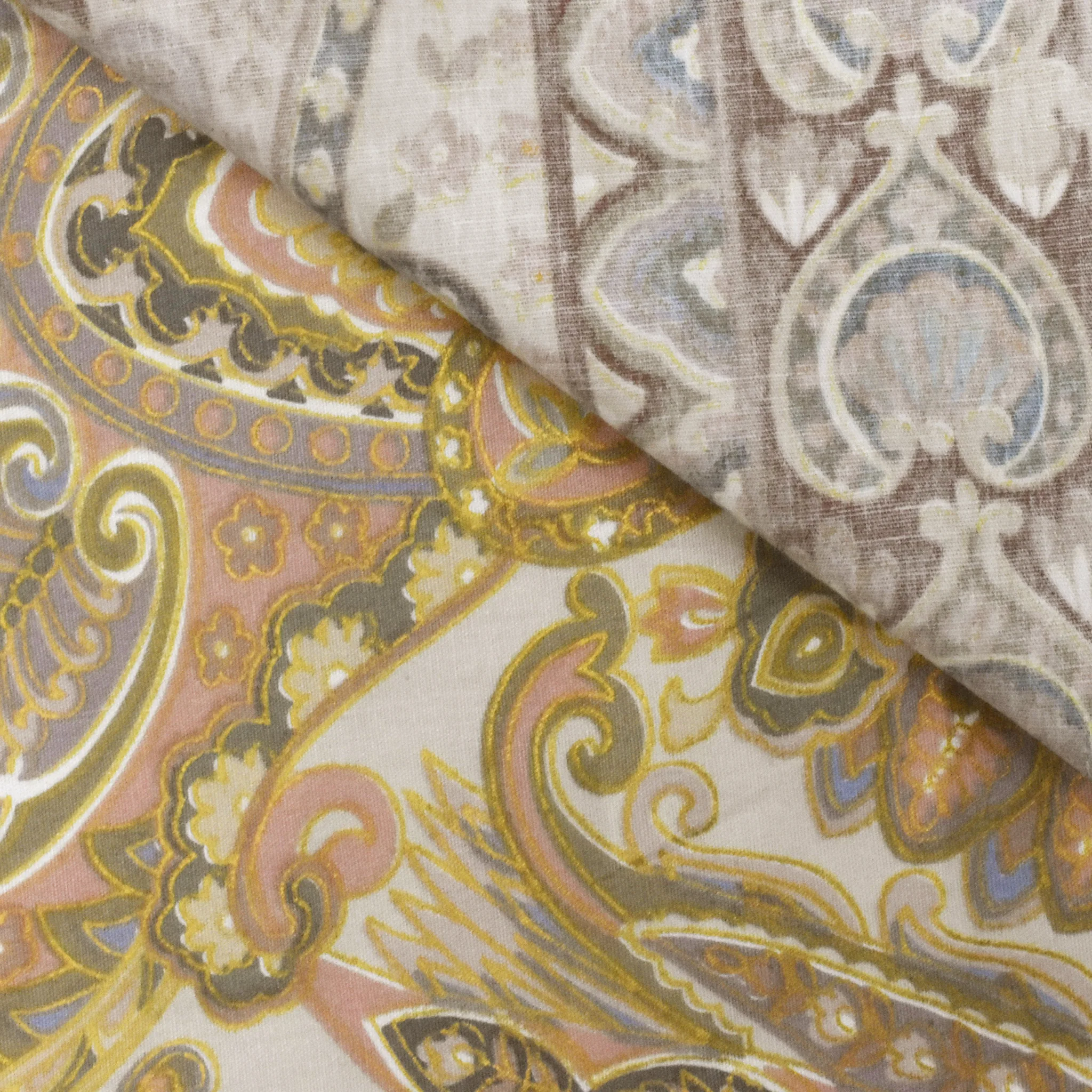 Light Beige-Soft Pink-Multi Cotton Paisley Printed Woven Fabric - Image 3