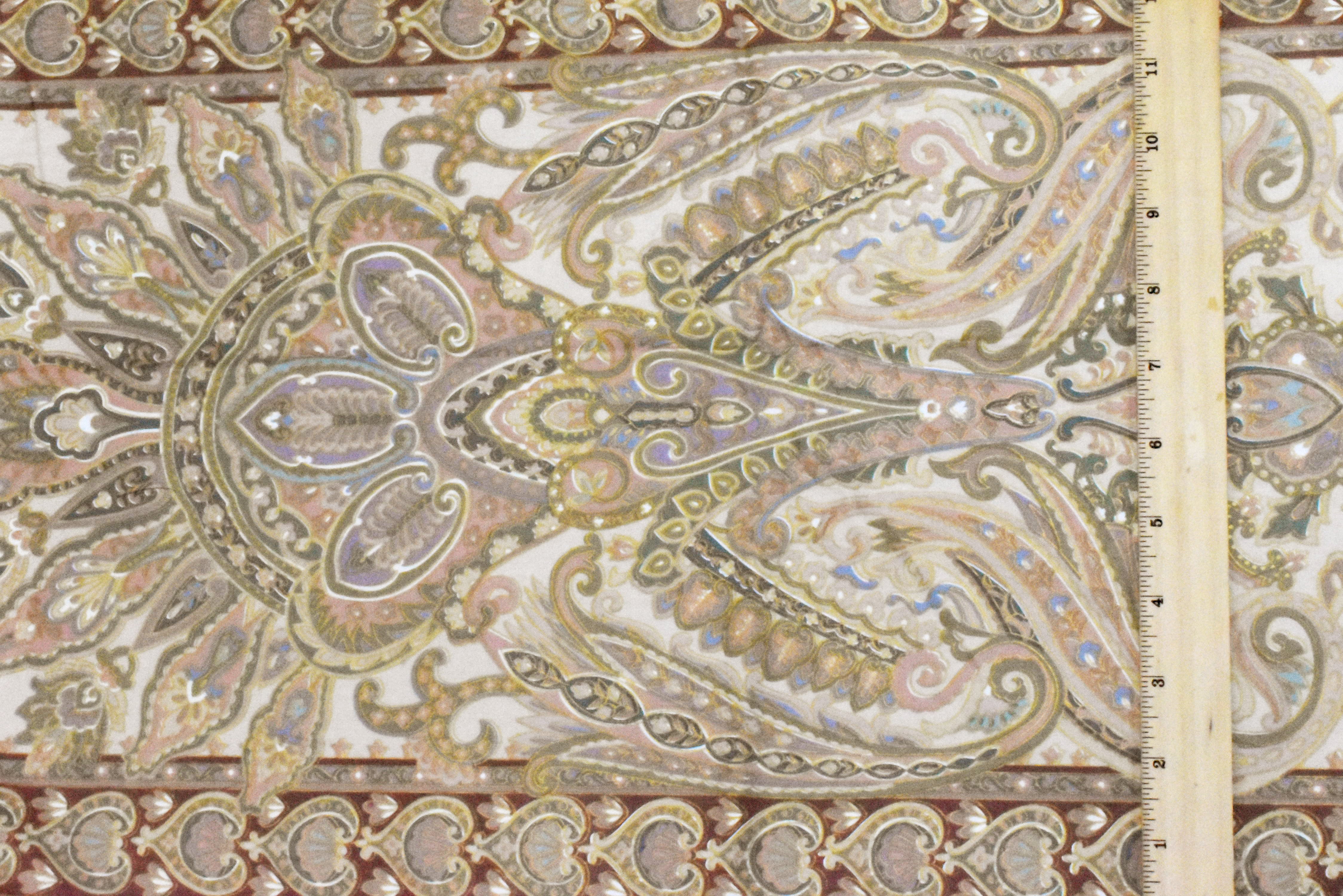 Light Beige-Soft Pink-Multi Cotton Paisley Printed Woven Fabric - Image 4