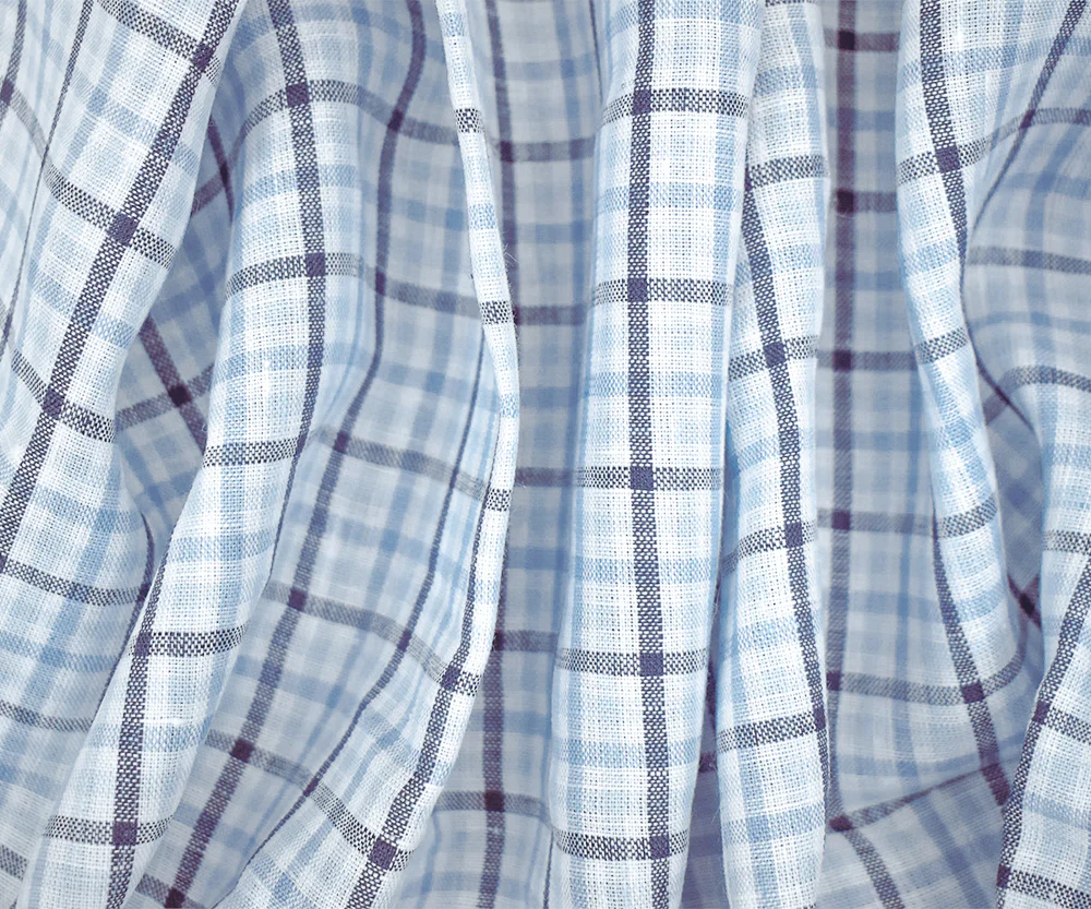 Light Blue-Blue-White Spence Bryson Gingham Check Linen Woven Fabric - Image 3