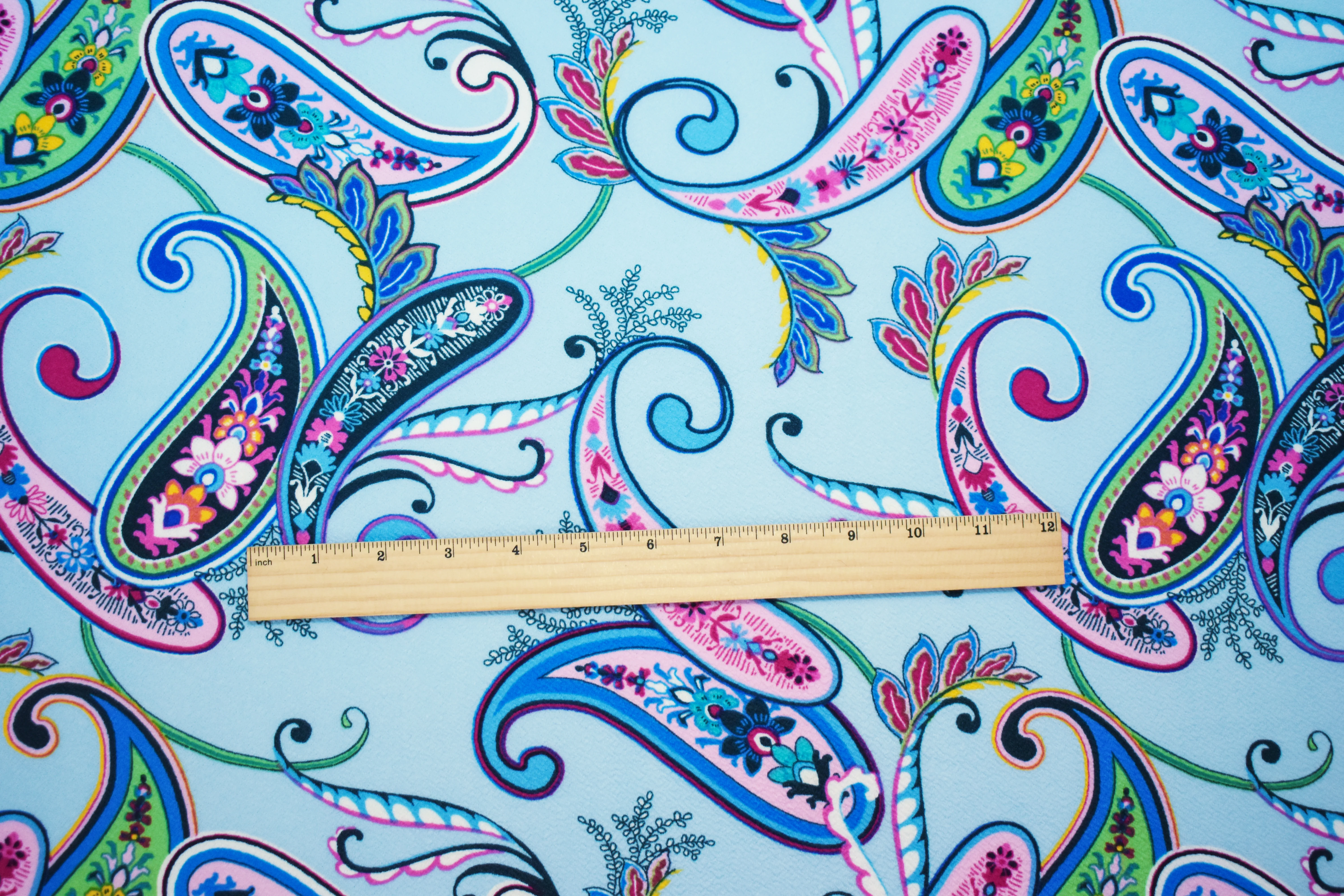 Light blue-Multi Floral Print Stretch Spandex Liverpool Double Knit Fabric - Image 5