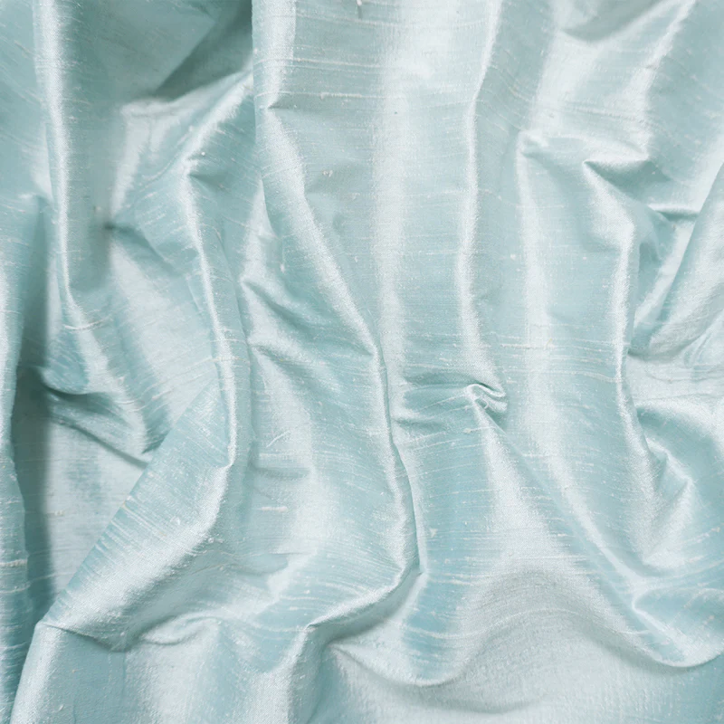 Light Blue Silk Slub Iridescent Dupioni Woven Fabric