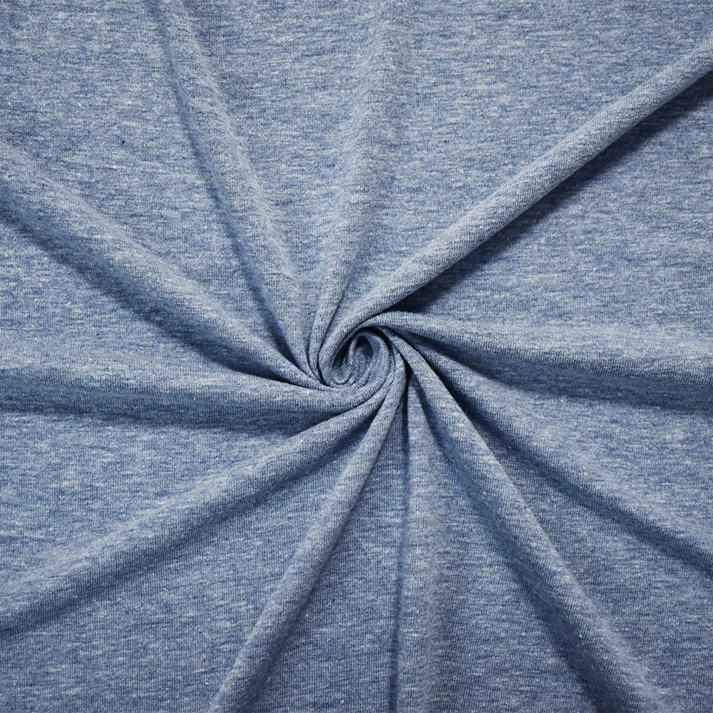 Light Denim Heather Solid Cotton-Poly Spandex Knit Fabric - 10 oz - Reorderable